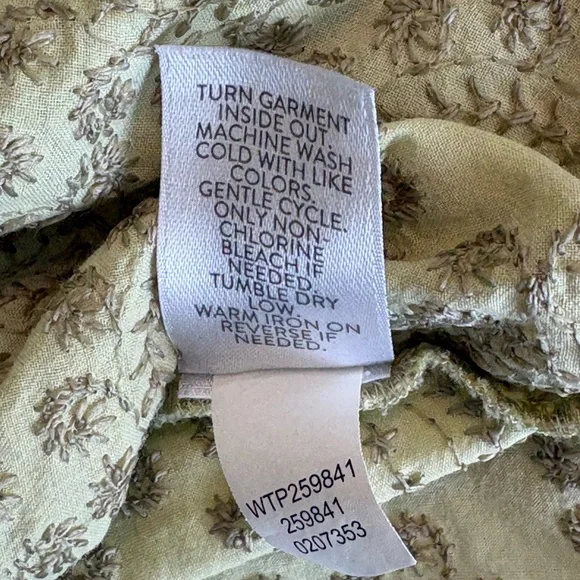 J. Jill Size L Olive Green Floral Embroidered Button-Up Blouse Boho Cotton Top - Picture 9 of 9